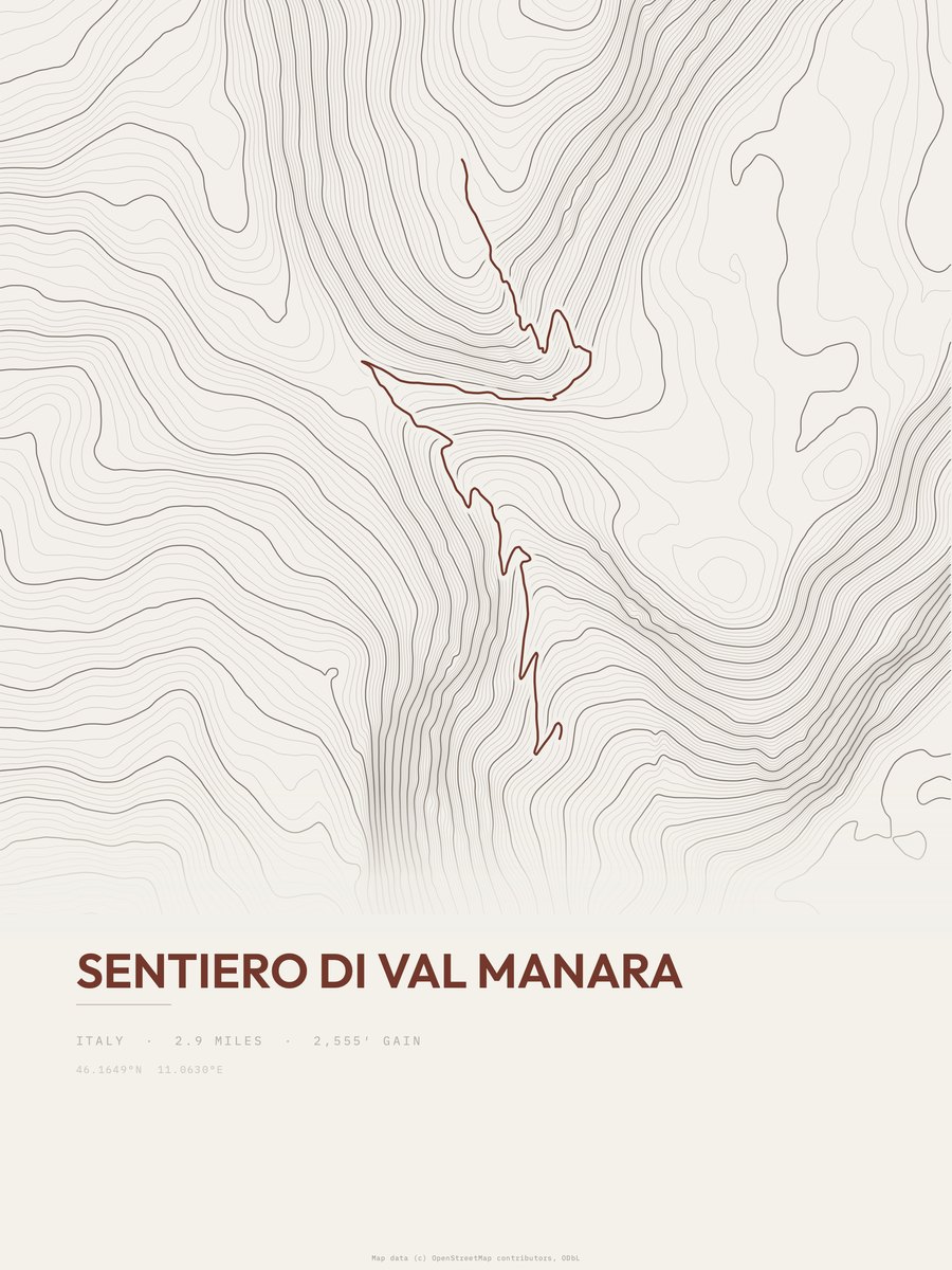 Sentiero di Val Manara topographic trail print