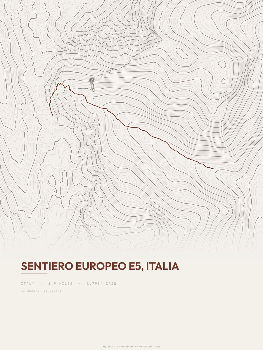 Sentiero Europeo E5, Italia topographic trail print