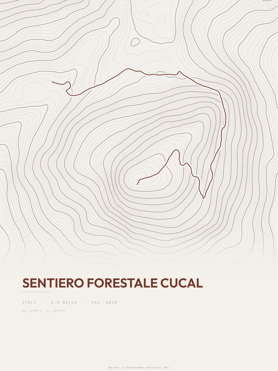 Sentiero forestale Cucal Topographic print