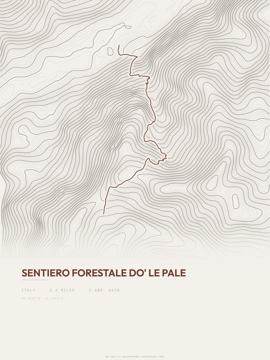 Sentiero Forestale Do' le Pale topographic trail print