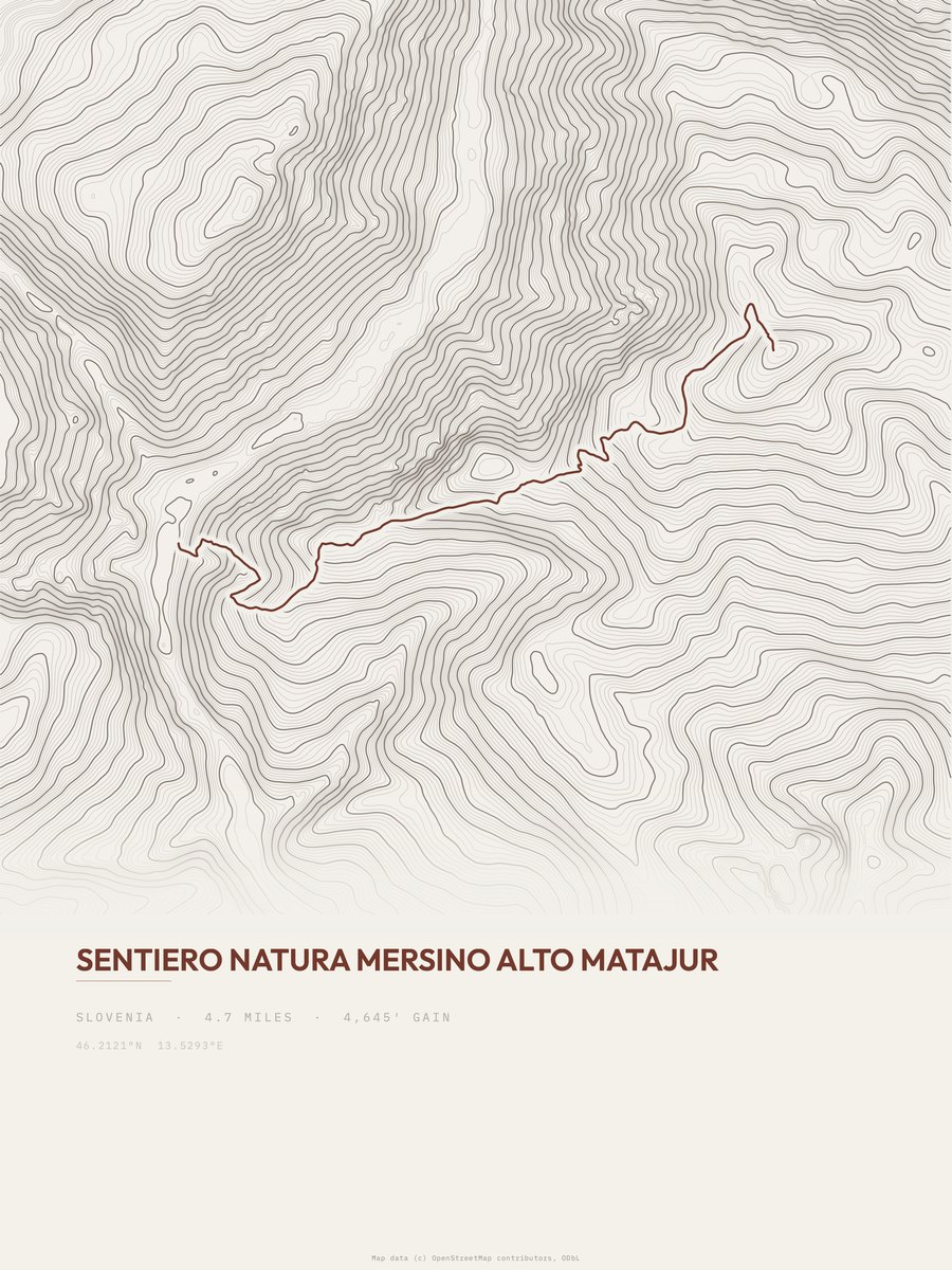 Sentiero Natura Mersino Alto Matajur Topographic print