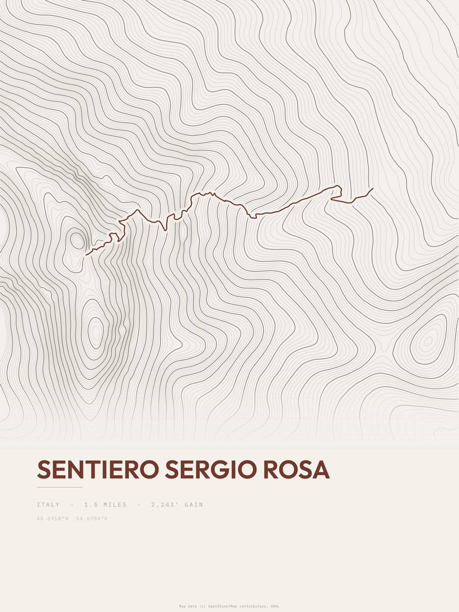 Sentiero Sergio Rosa topographic trail print