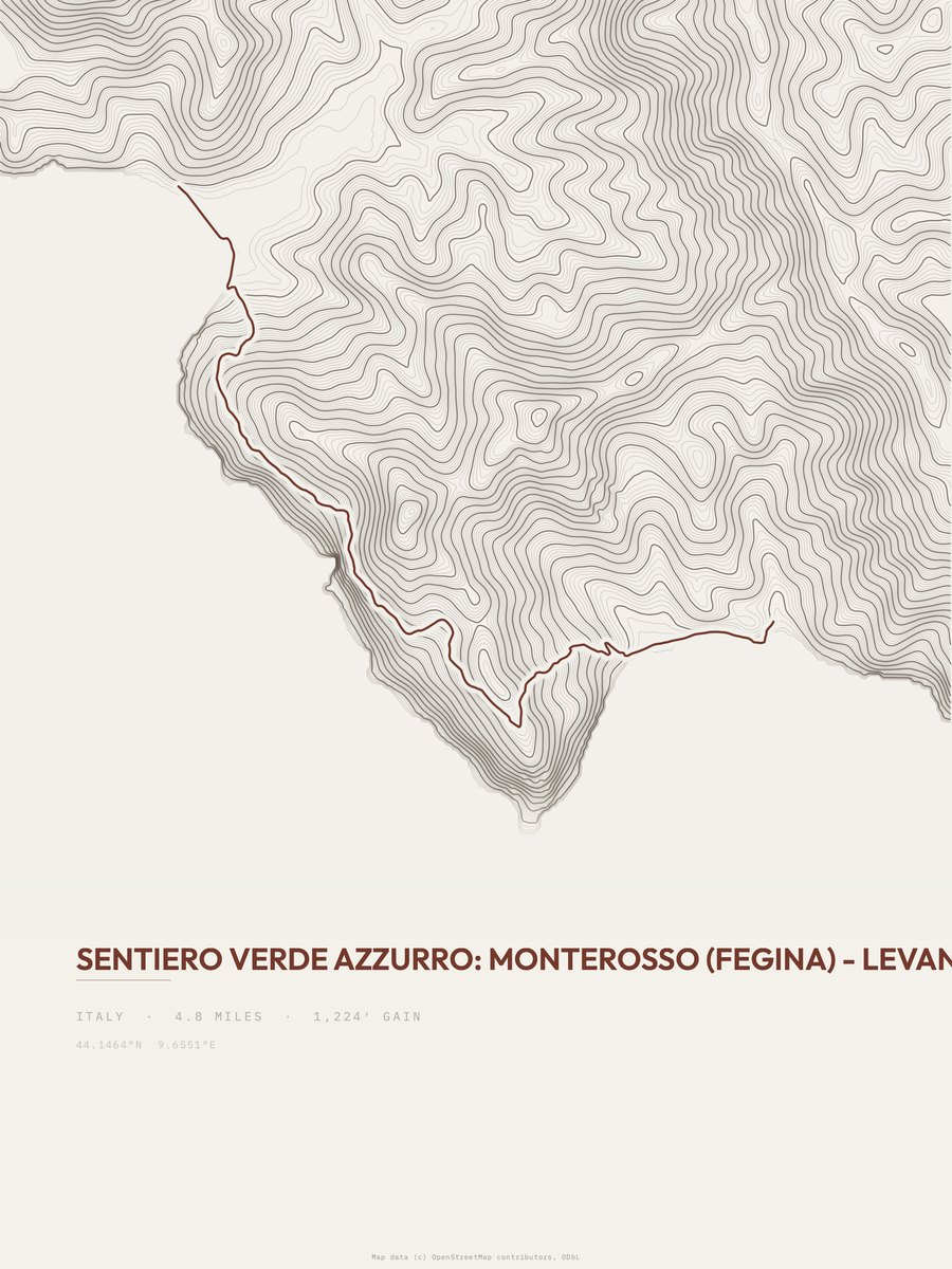 Sentiero Verde Azzurro topographic trail print