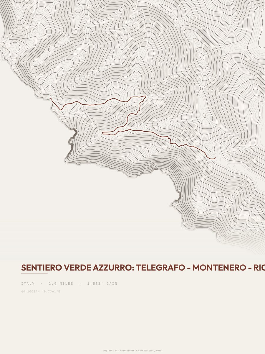 Sentiero Verde Azzurro topographic trail print