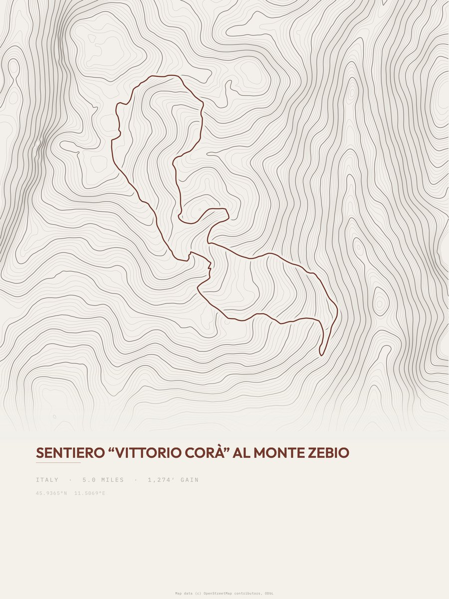 Sentiero “Vittorio Corà” topographic trail print