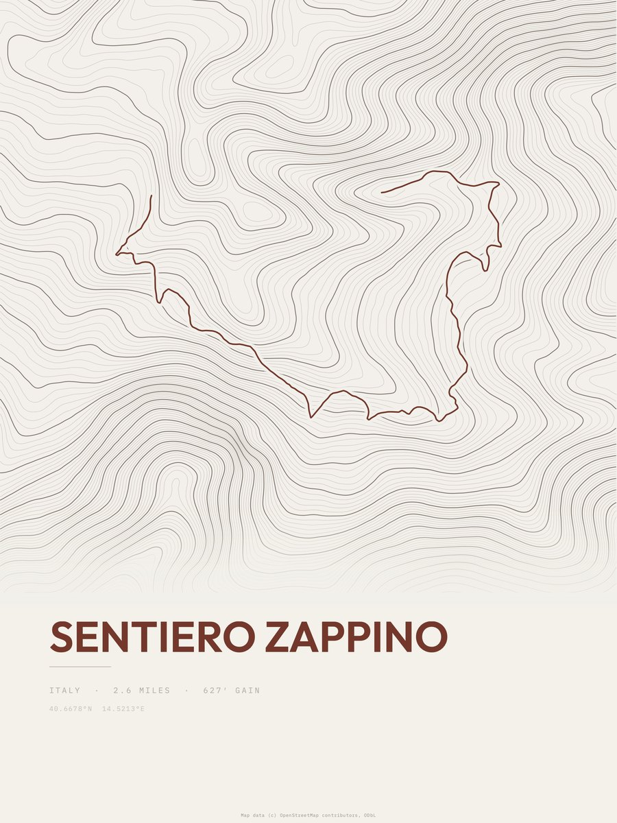 Sentiero Zappino topographic trail print