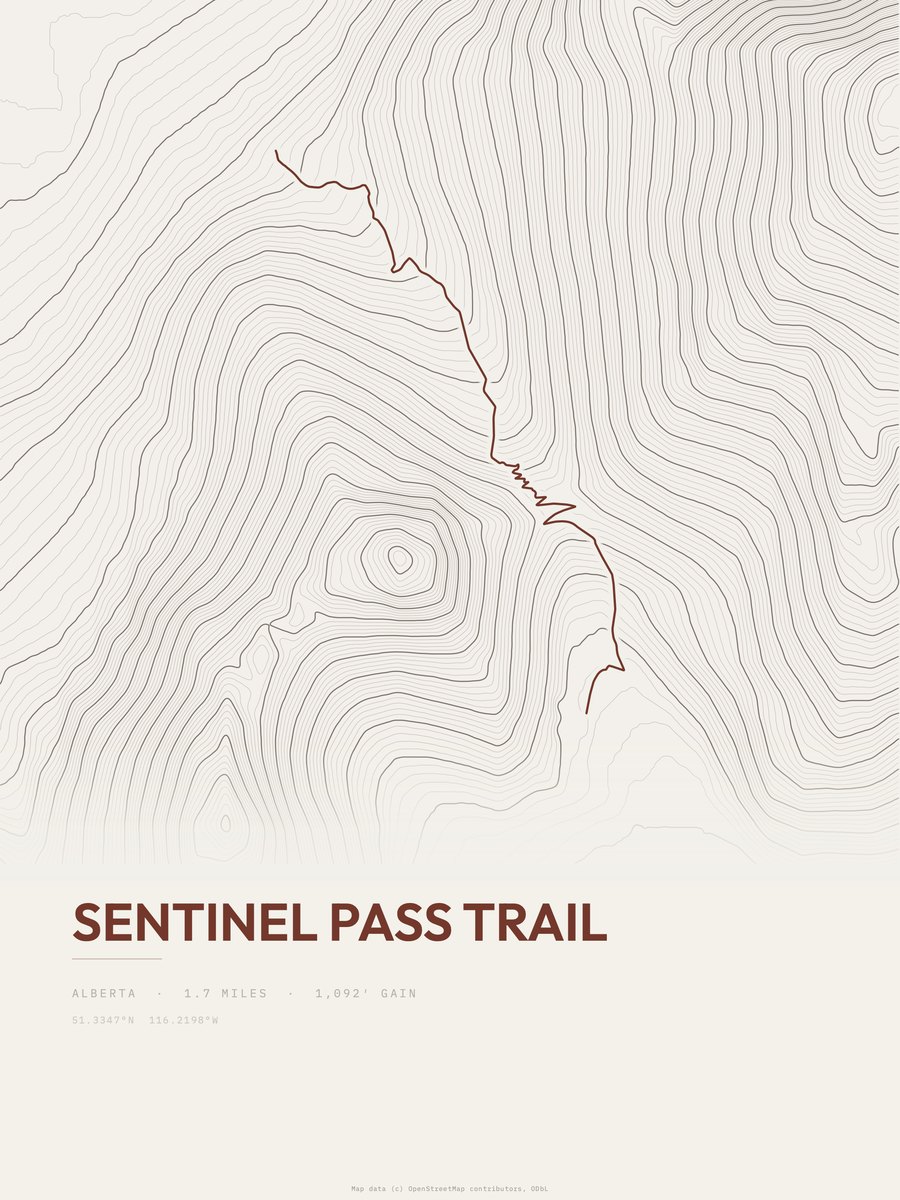 Sentinel Pass Trail Topographic print