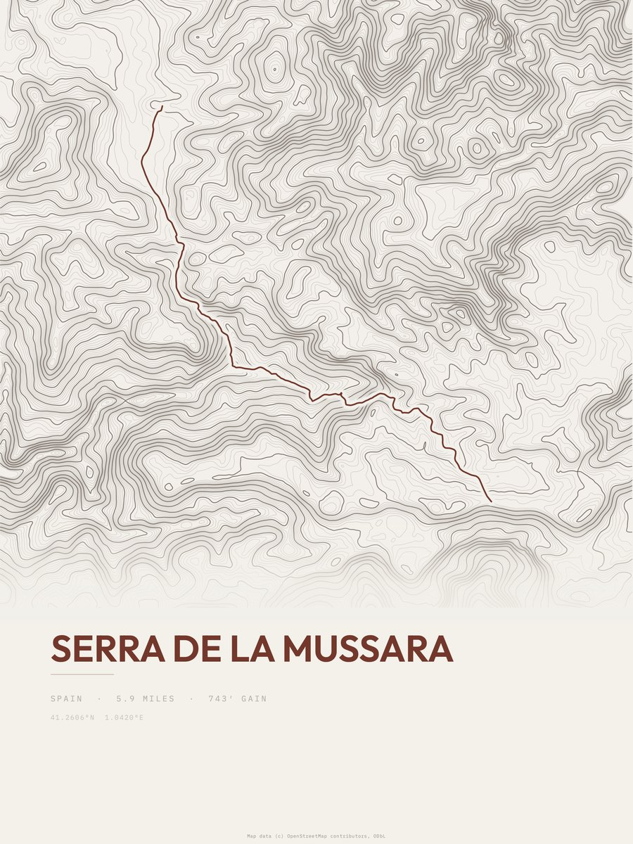 Serra de la Mussara topographic trail print