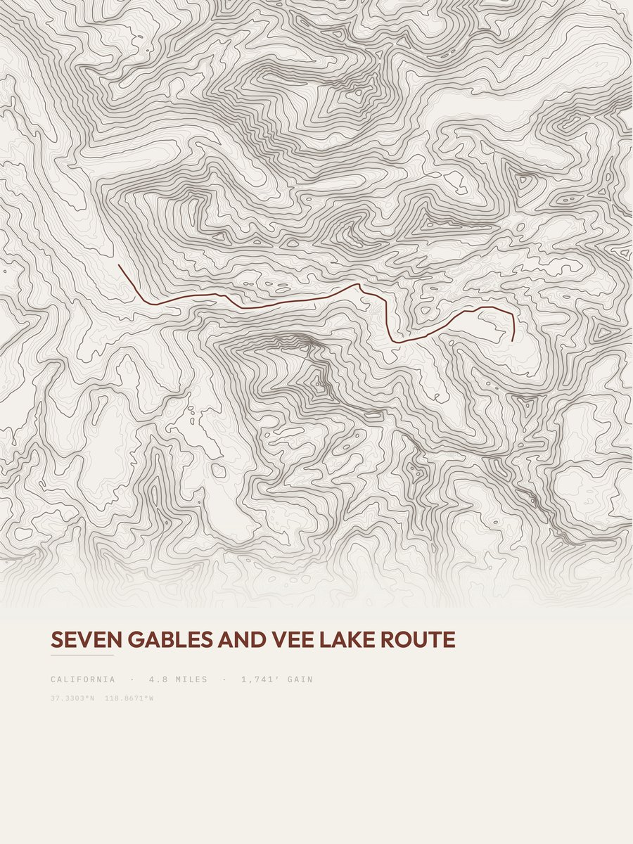 Seven Gables and Vee Lake Route Topographic print