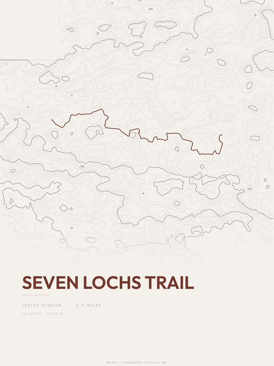 Seven Lochs Trail Topographic print