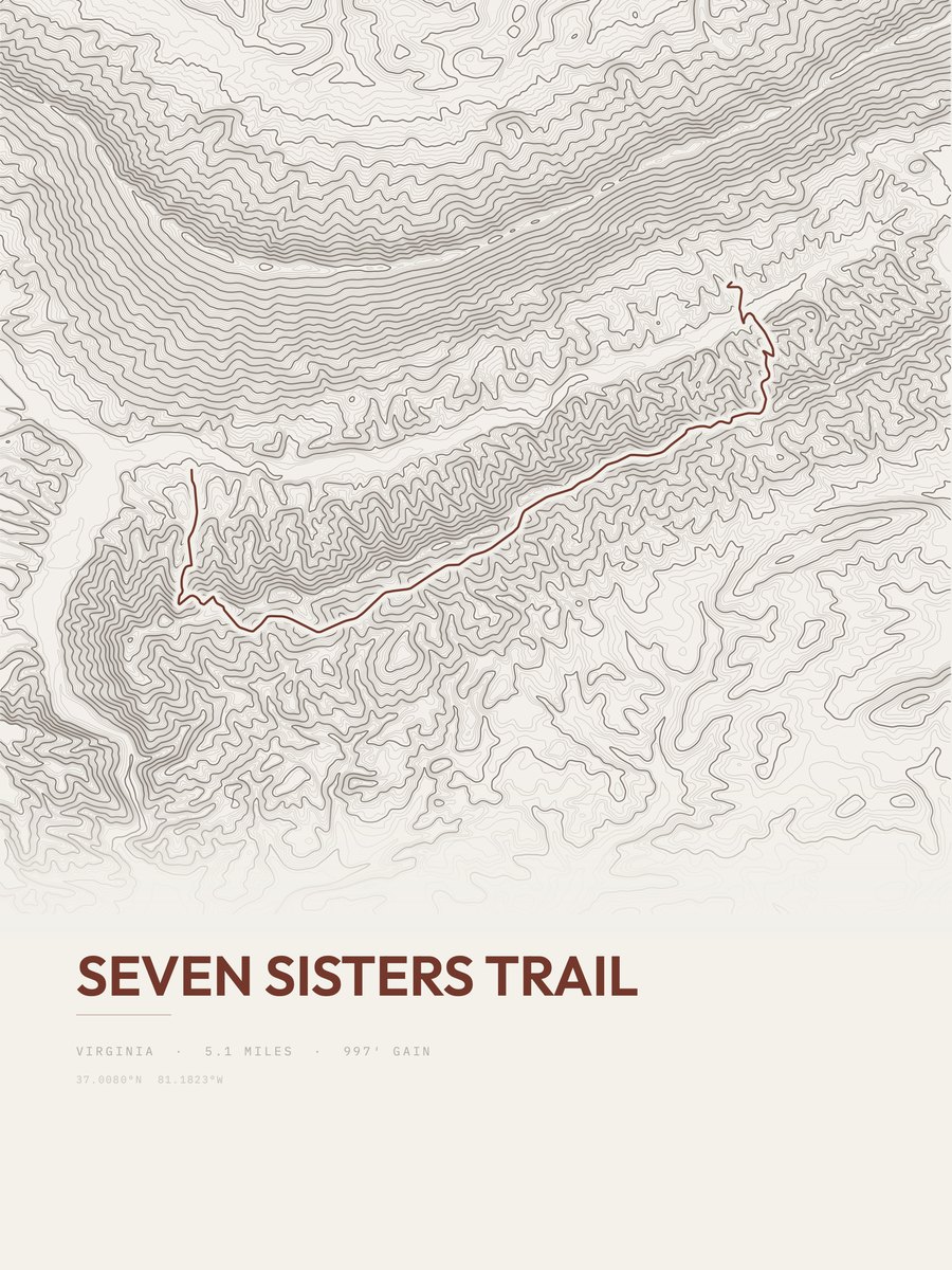 Seven Sisters Trail Topographic print