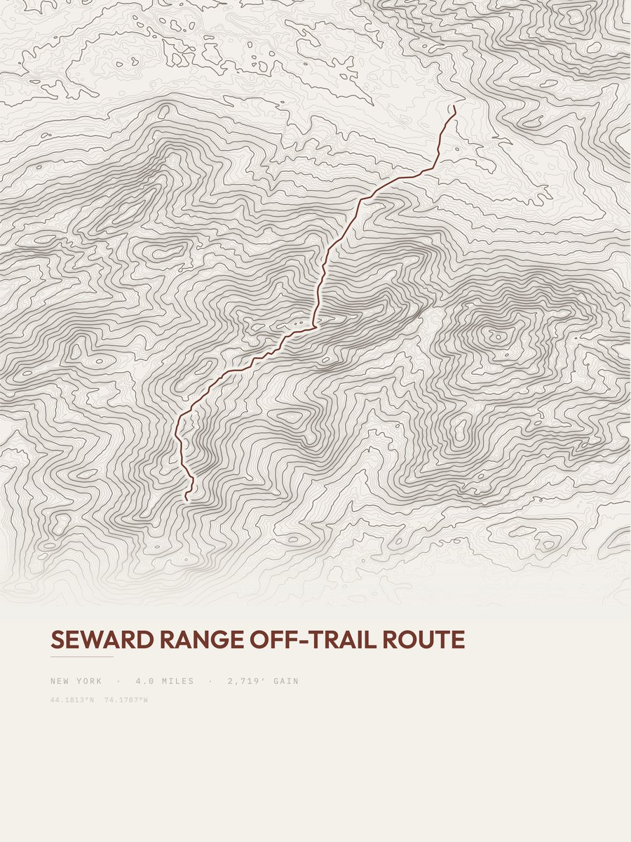 Seward Range Off-Trail Route Topographic print