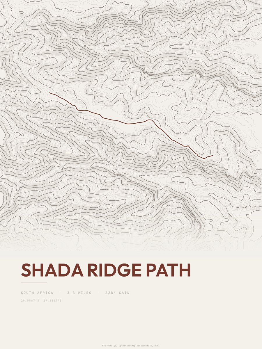 Shada Ridge Path topographic trail print