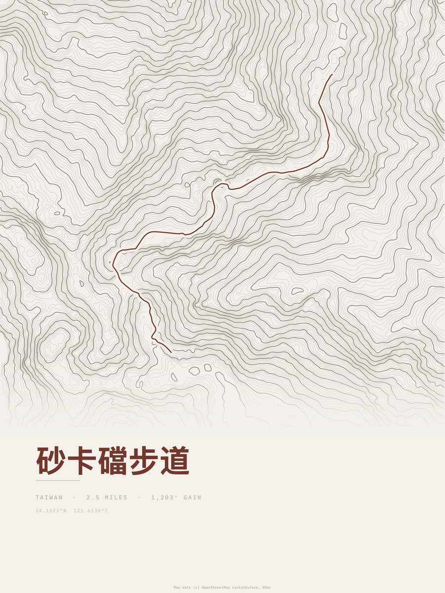 Shakadang Trail topographic trail print