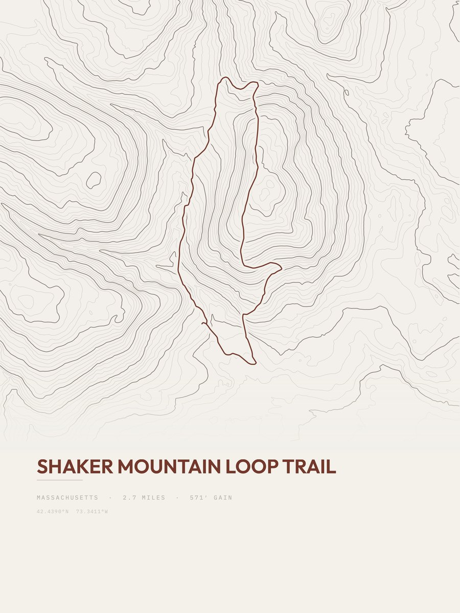 Shaker Mountain Loop Trail topographic trail print