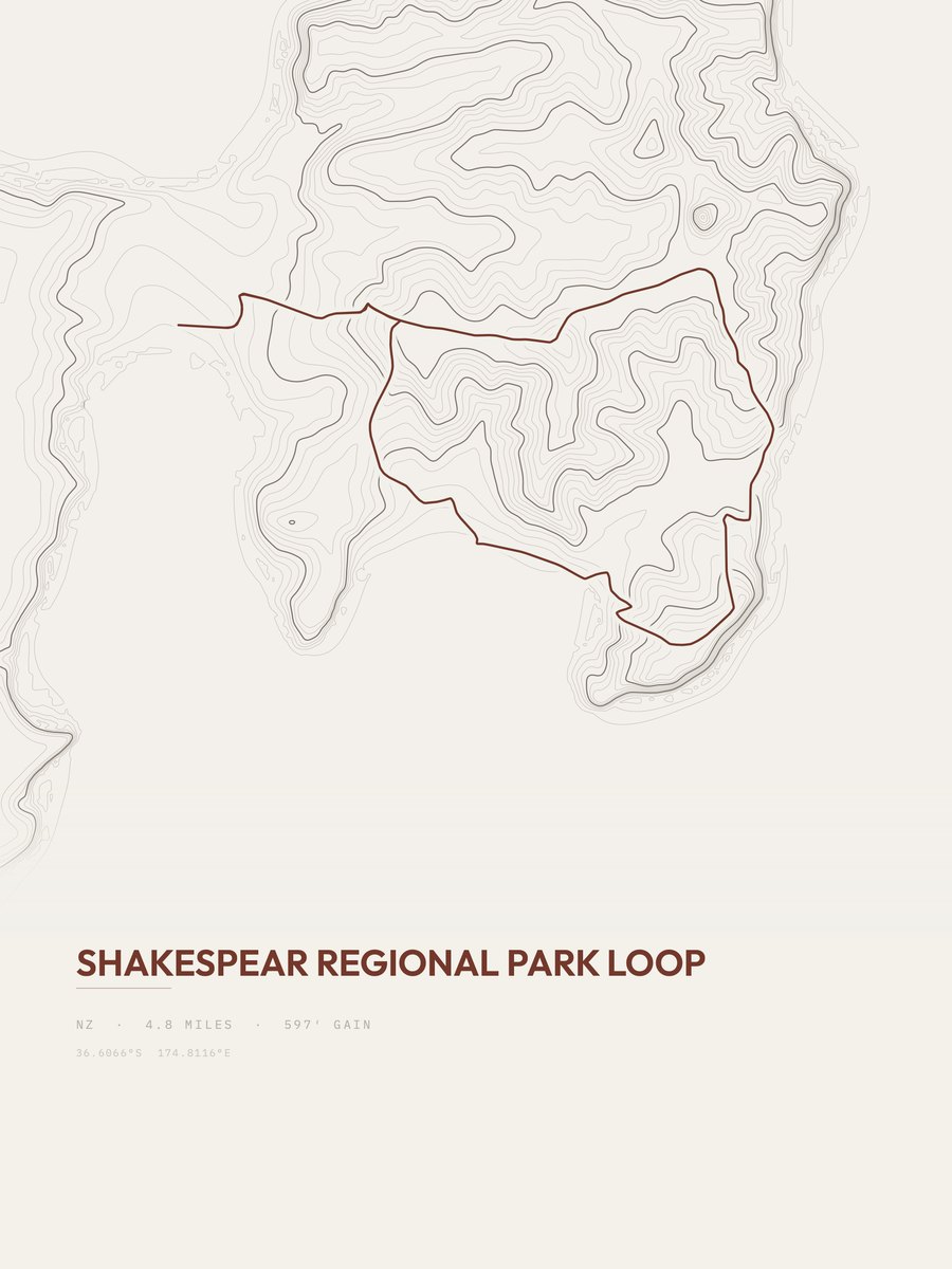 Shakespear Regional Park Loop topographic trail print