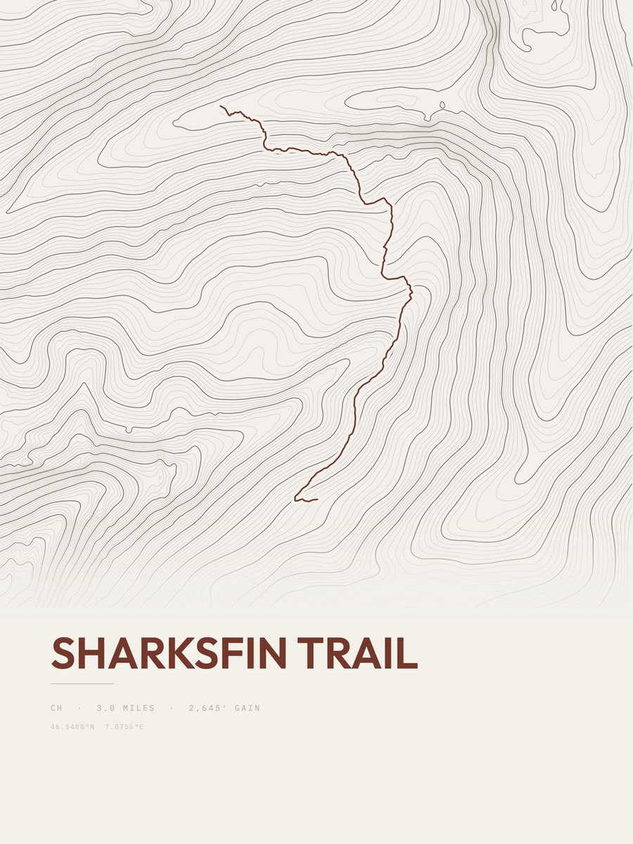 Sharksfin Trail Topographic print