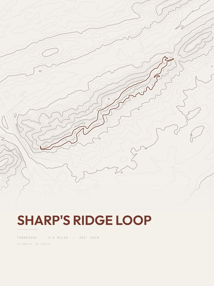 Sharp's Ridge Loop topographic trail print
