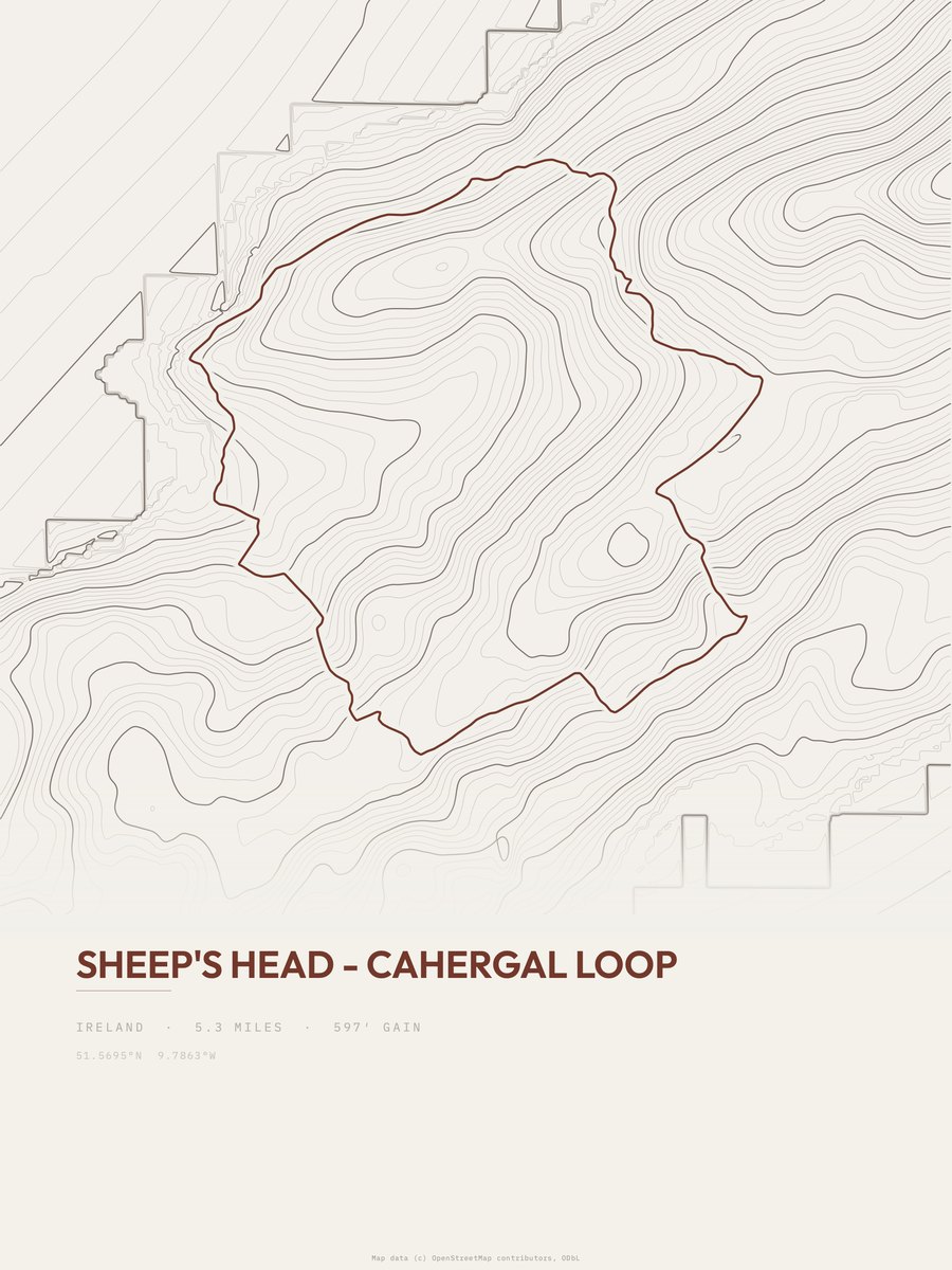 Sheep's Head - Cahergal Loop topographic trail print