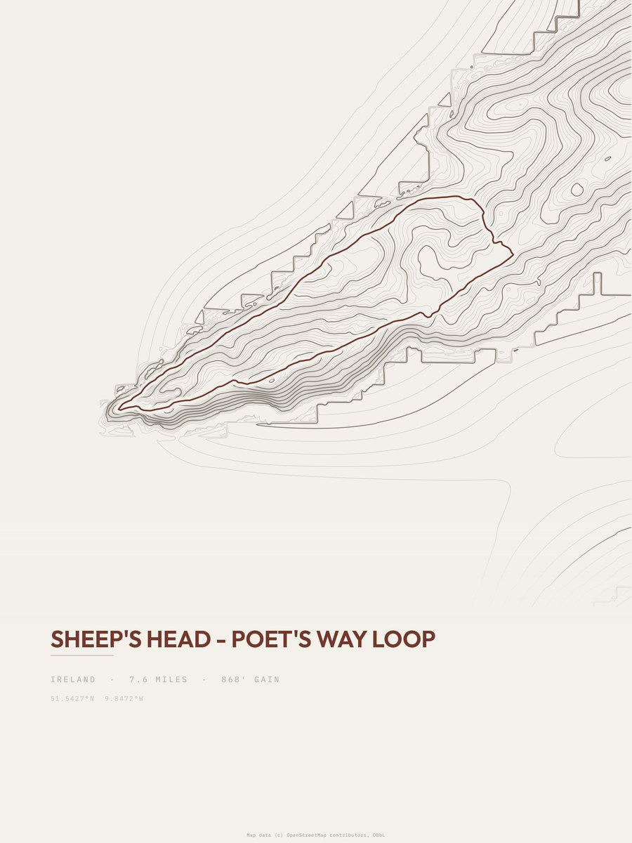 Sheep's Head - Poet's Way Loop topographic trail print