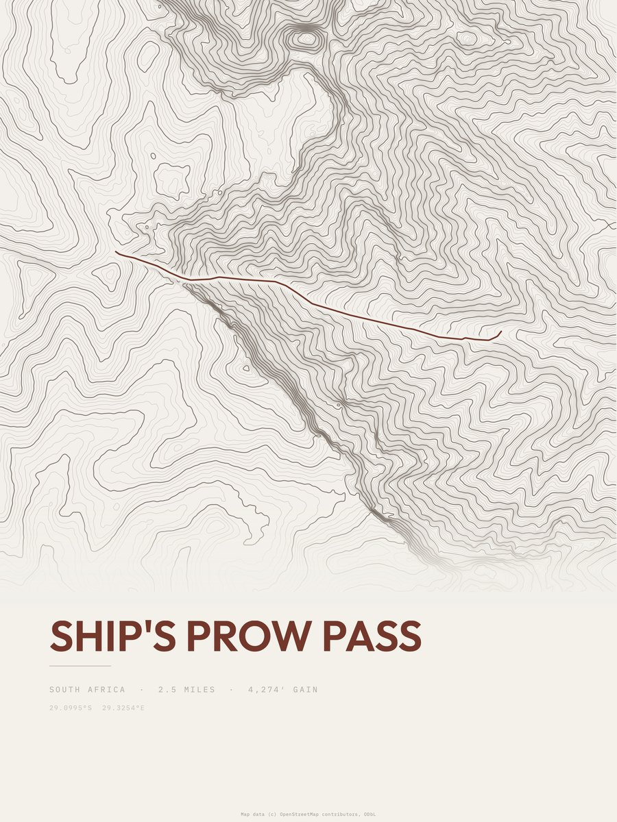 Ship's Prow Pass topographic trail print