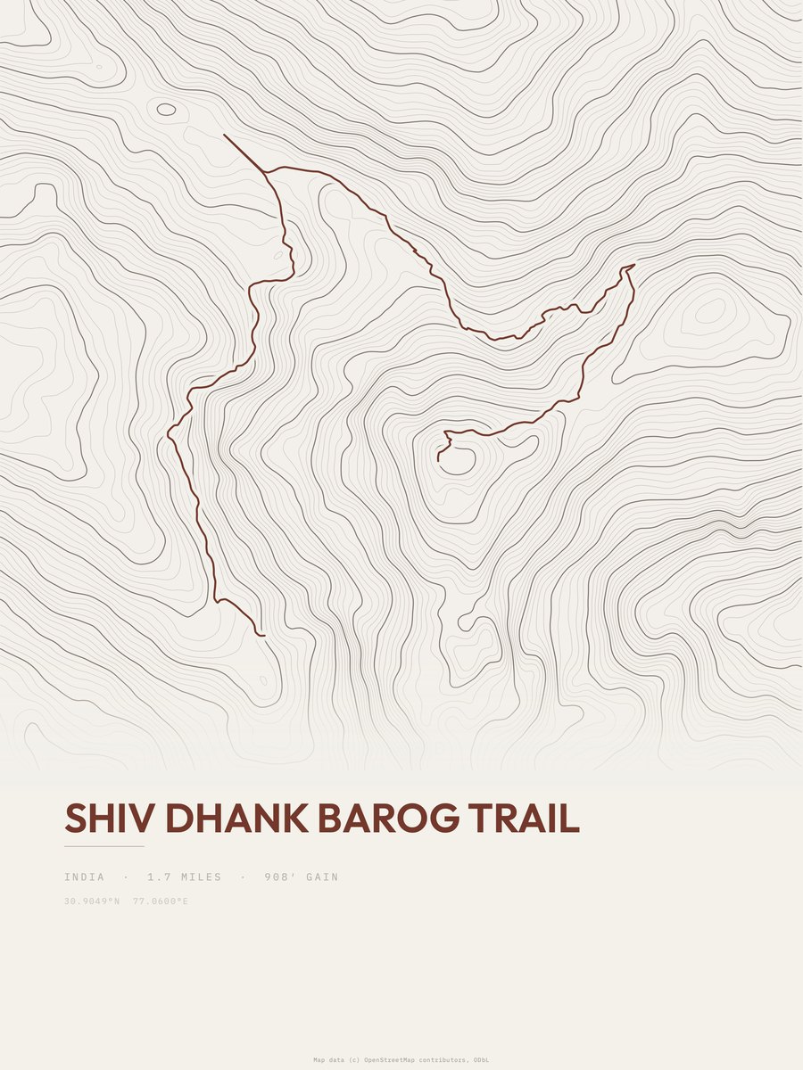 Shiv Dhank Barog Trail topographic trail print