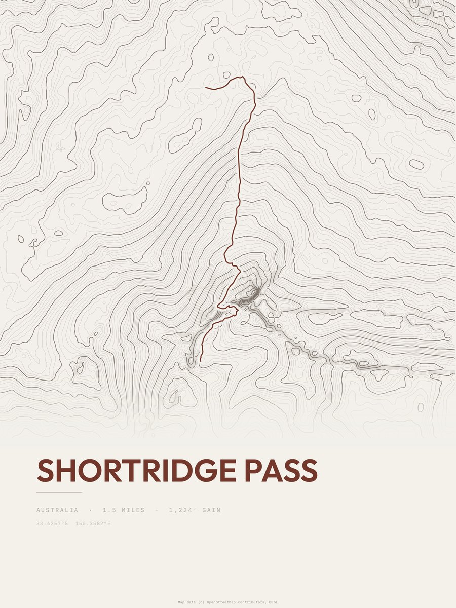Shortridge Pass topographic trail print