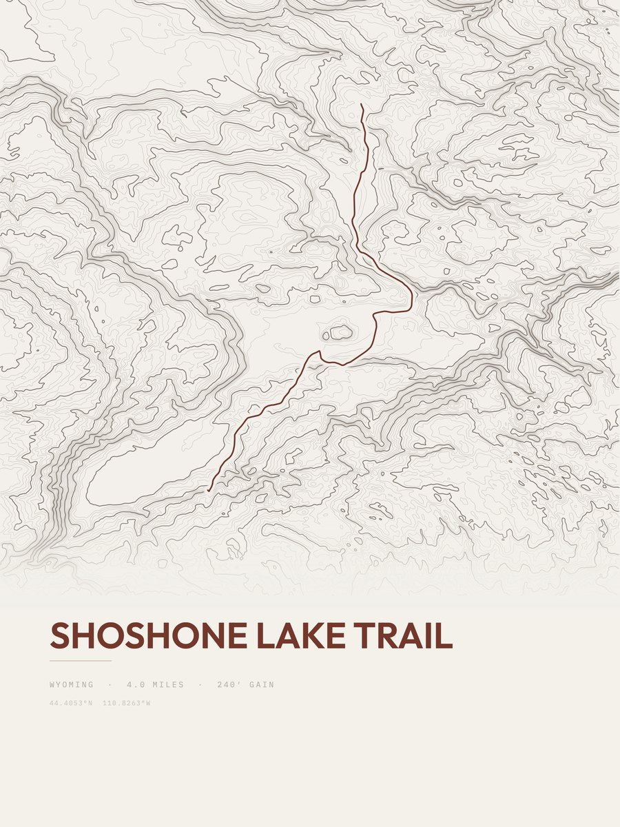 Shoshone Lake Trail topographic trail print