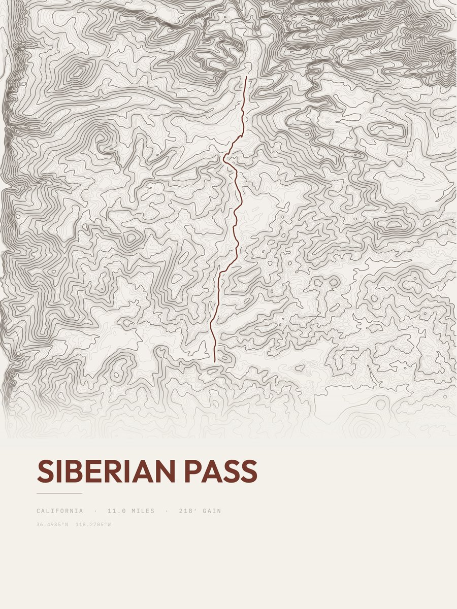 Siberian Pass topographic trail print