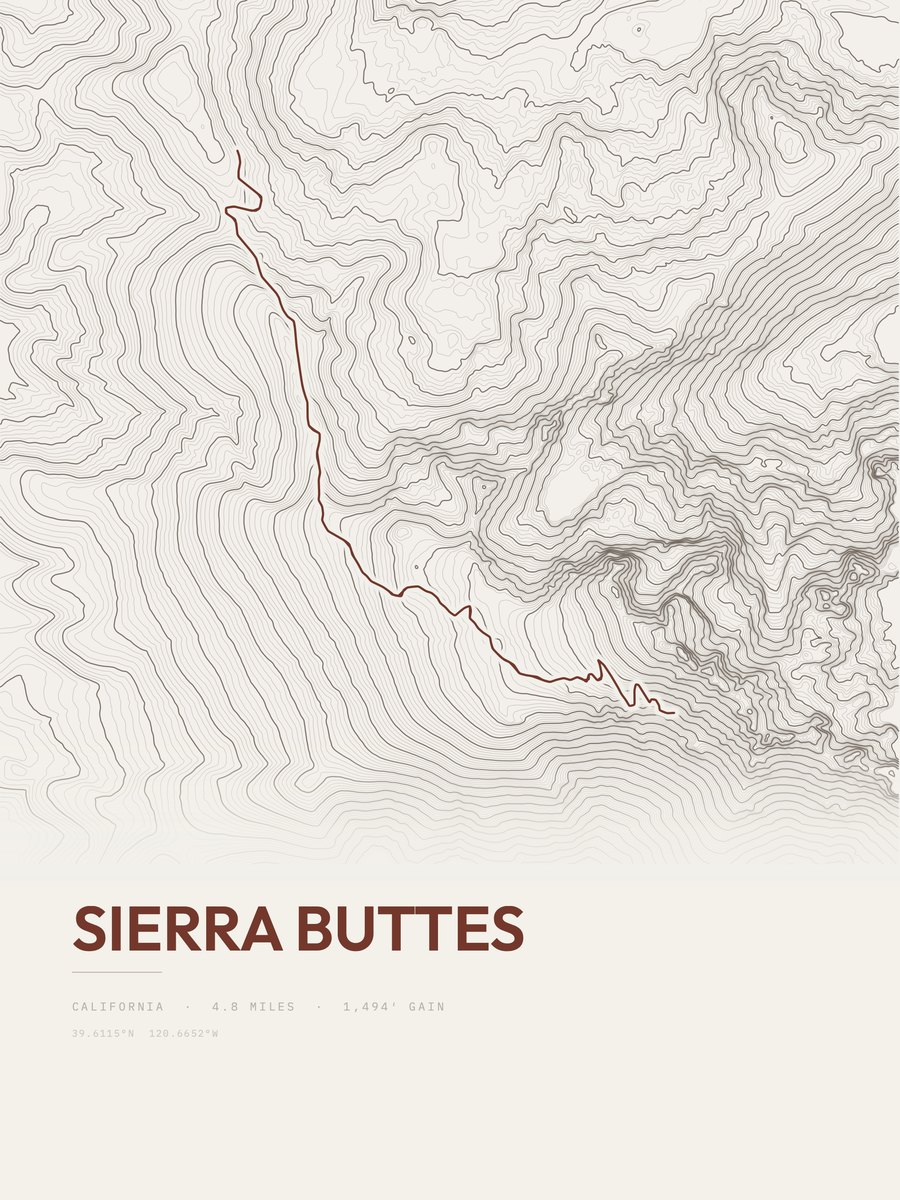 Sierra Buttes topographic trail print