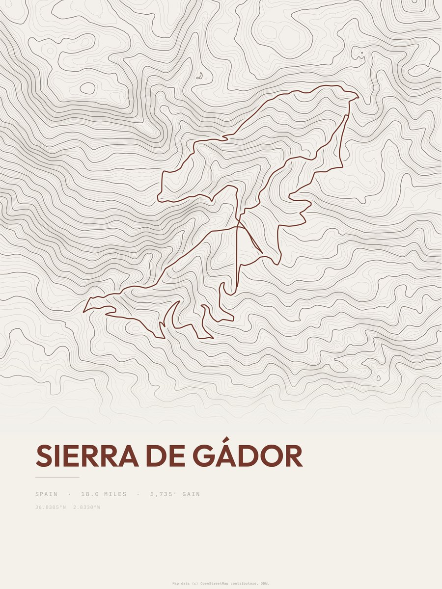 Sierra de Gádor topographic trail print