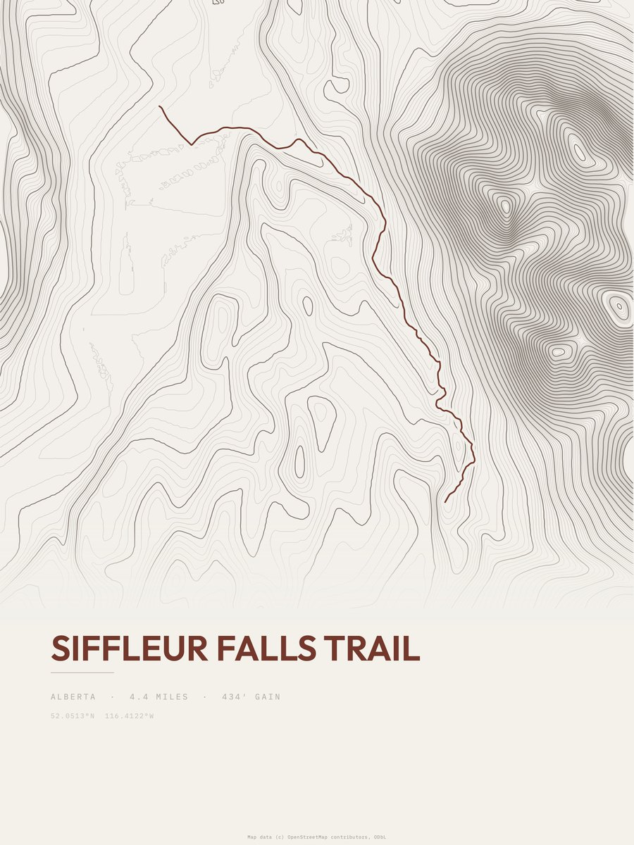 Siffleur Falls Trail topographic trail print