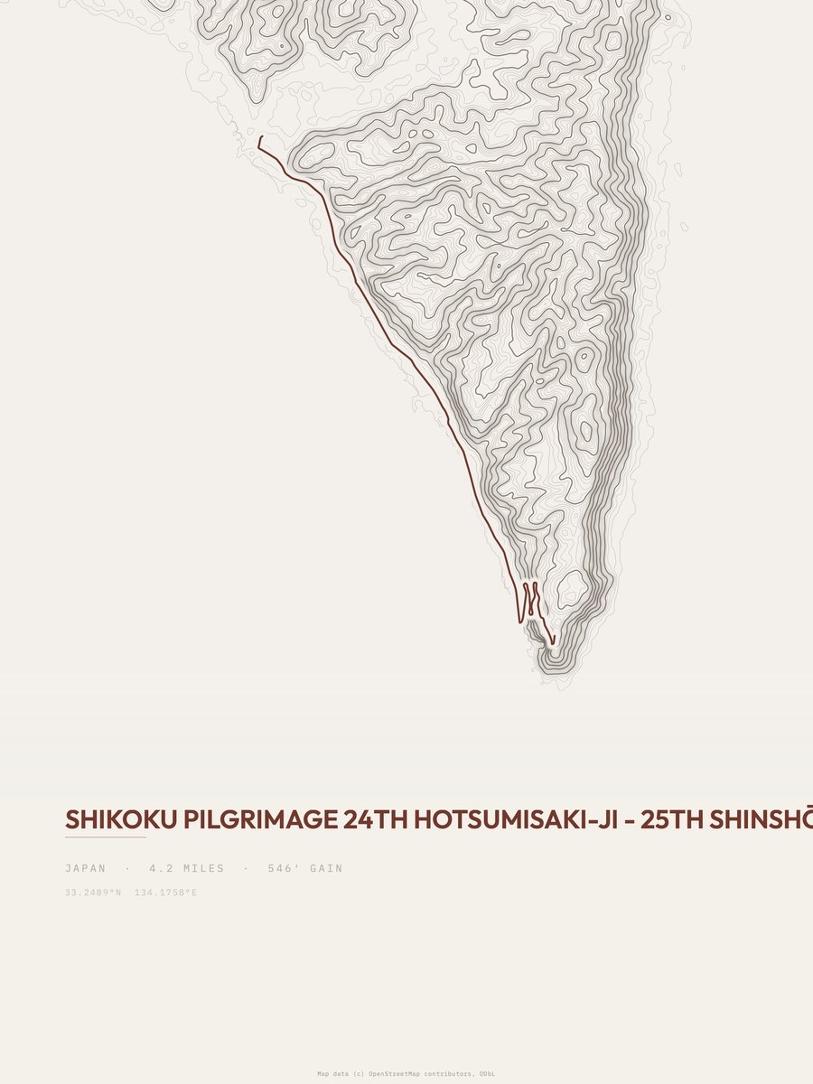 Shikoku Pilgrimage topographic trail print