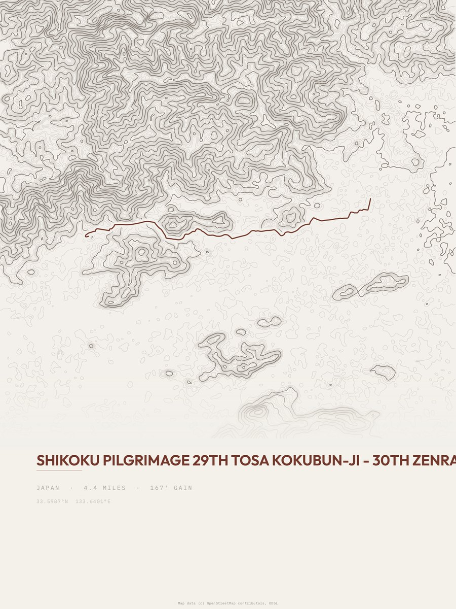 Shikoku Pilgrimage topographic trail print