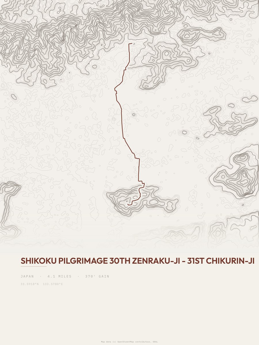 Shikoku Pilgrimage topographic trail print