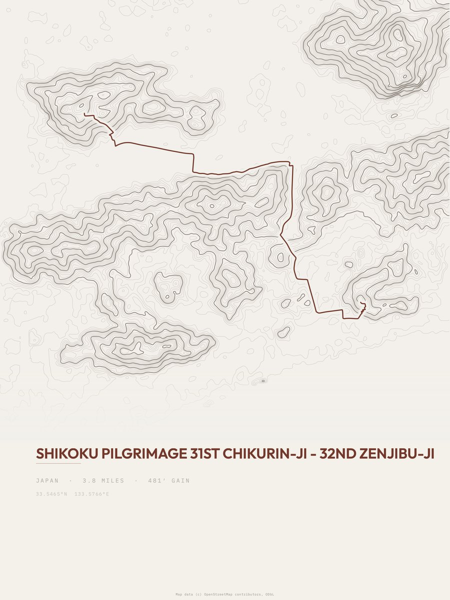 Shikoku Pilgrimage topographic trail print