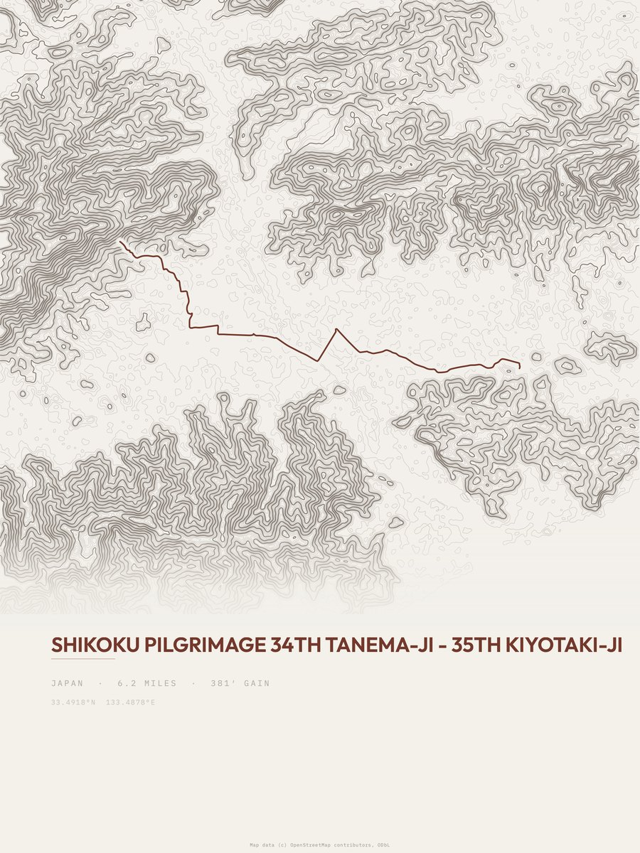 Shikoku Pilgrimage topographic trail print