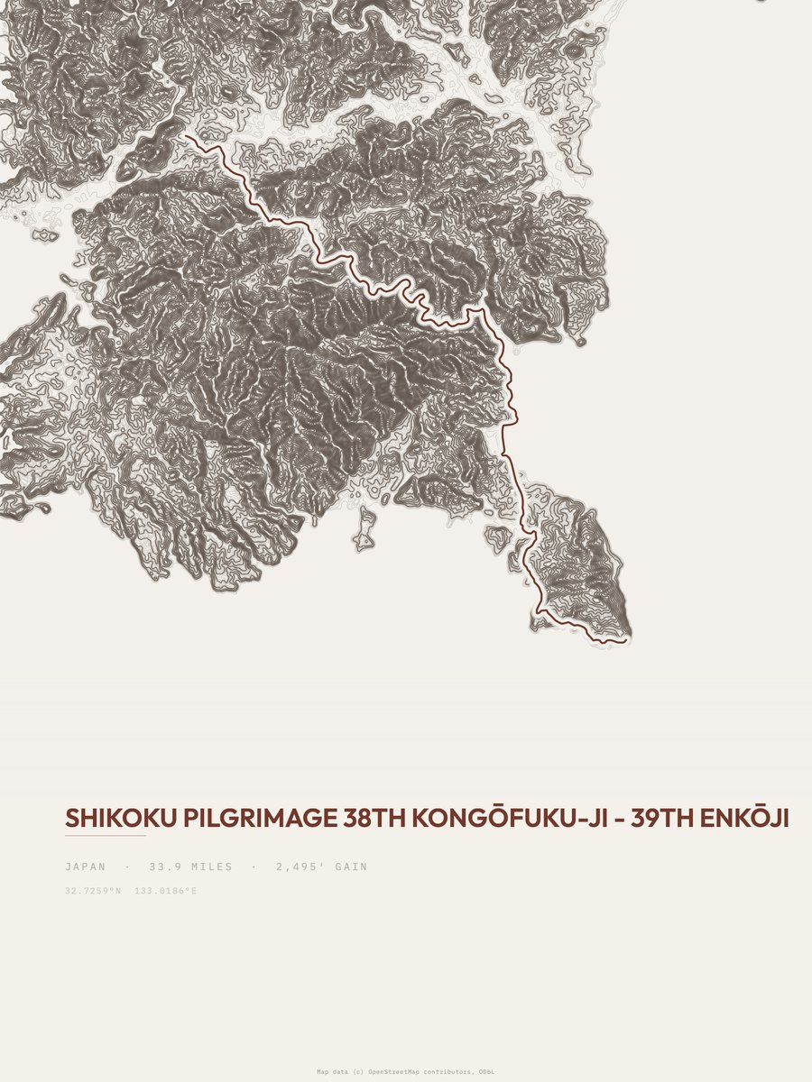 Shikoku Pilgrimage topographic trail print