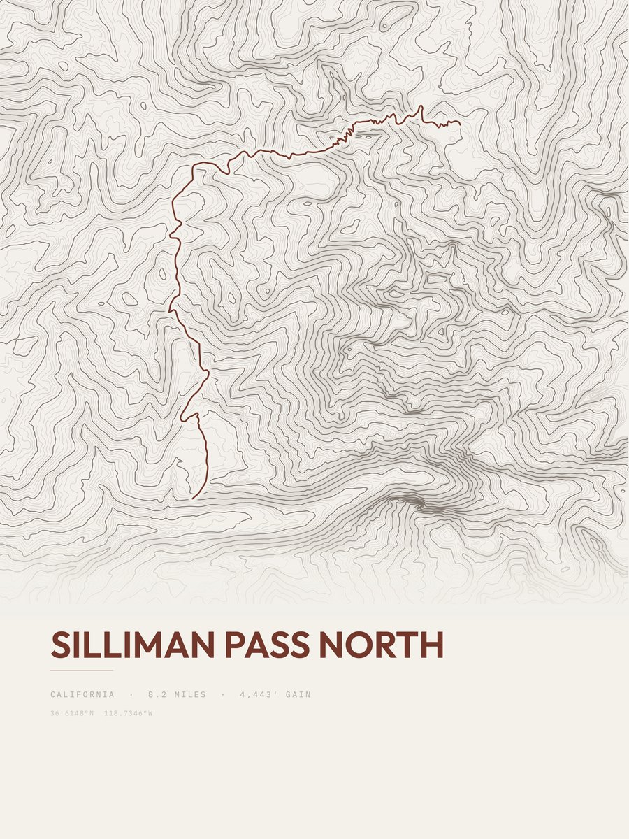 Silliman Pass North topographic trail print