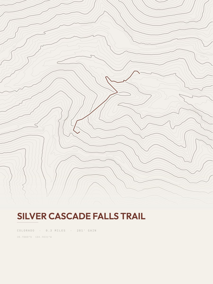 Silver Cascade Falls Trail Topographic print