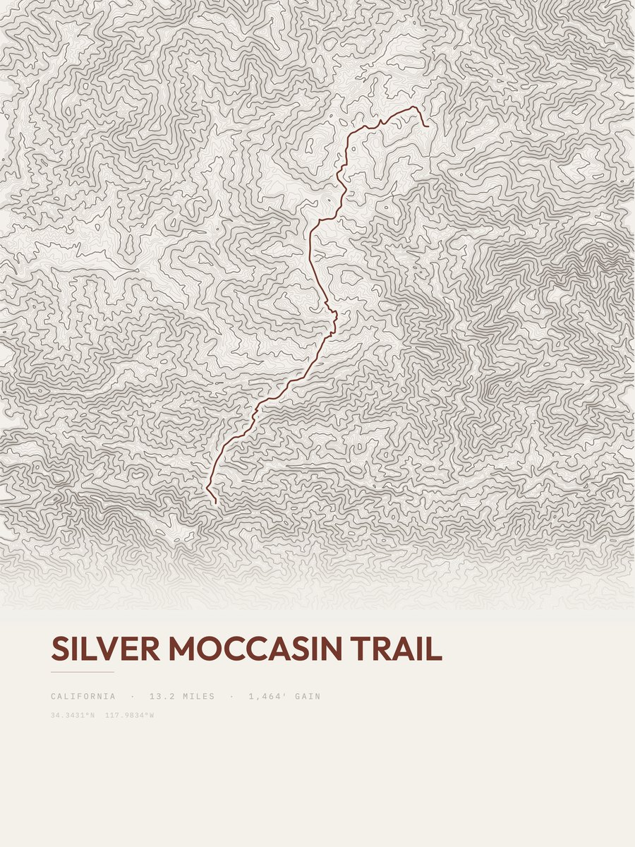 Silver Moccasin Trail topographic trail print