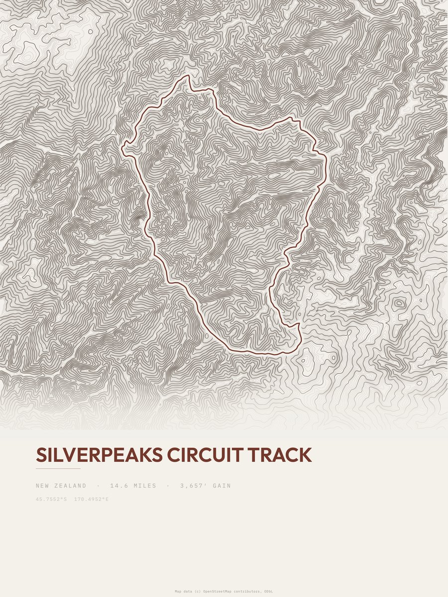 Silverpeaks Circuit Track topographic trail print