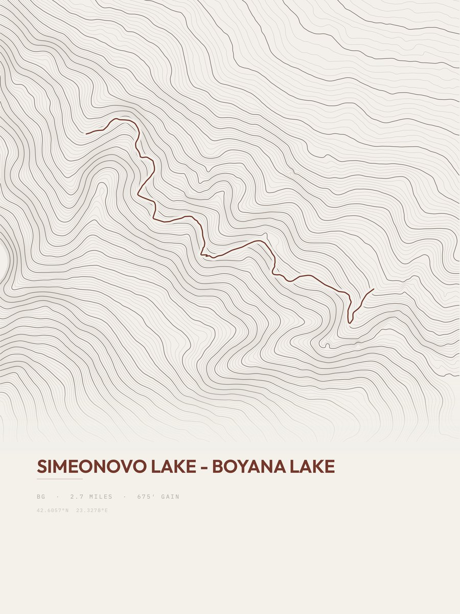 Simeonovo Lake - Boyana Lake topographic trail print