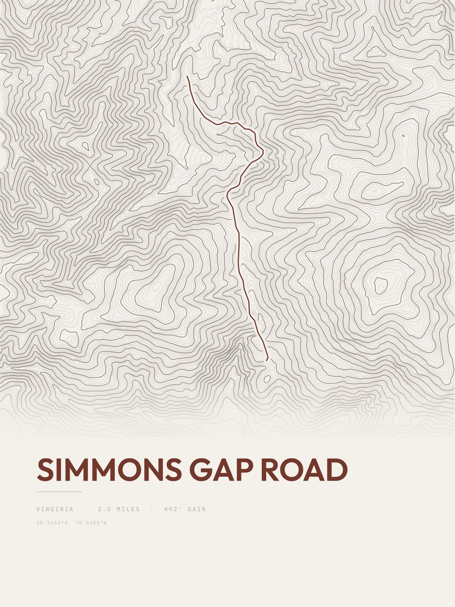 Simmons Gap Road topographic trail print