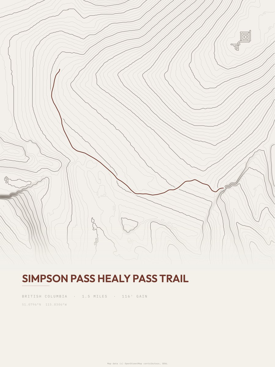 Simpson Pass Healy Pass Trail Topographic print