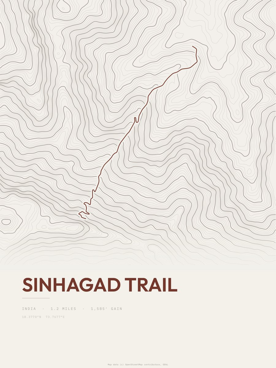 Sinhagad Trail topographic trail print