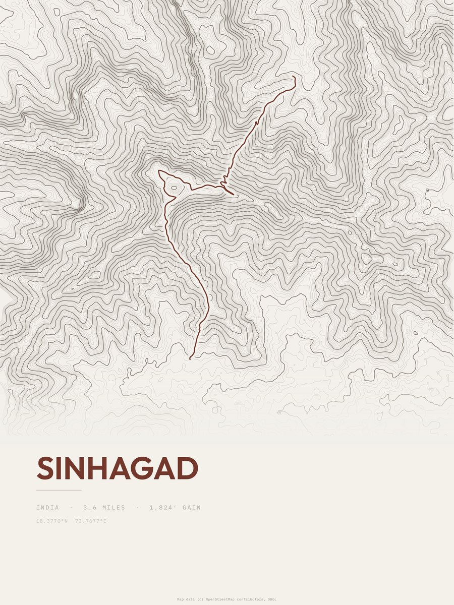 Sinhagad topographic trail print
