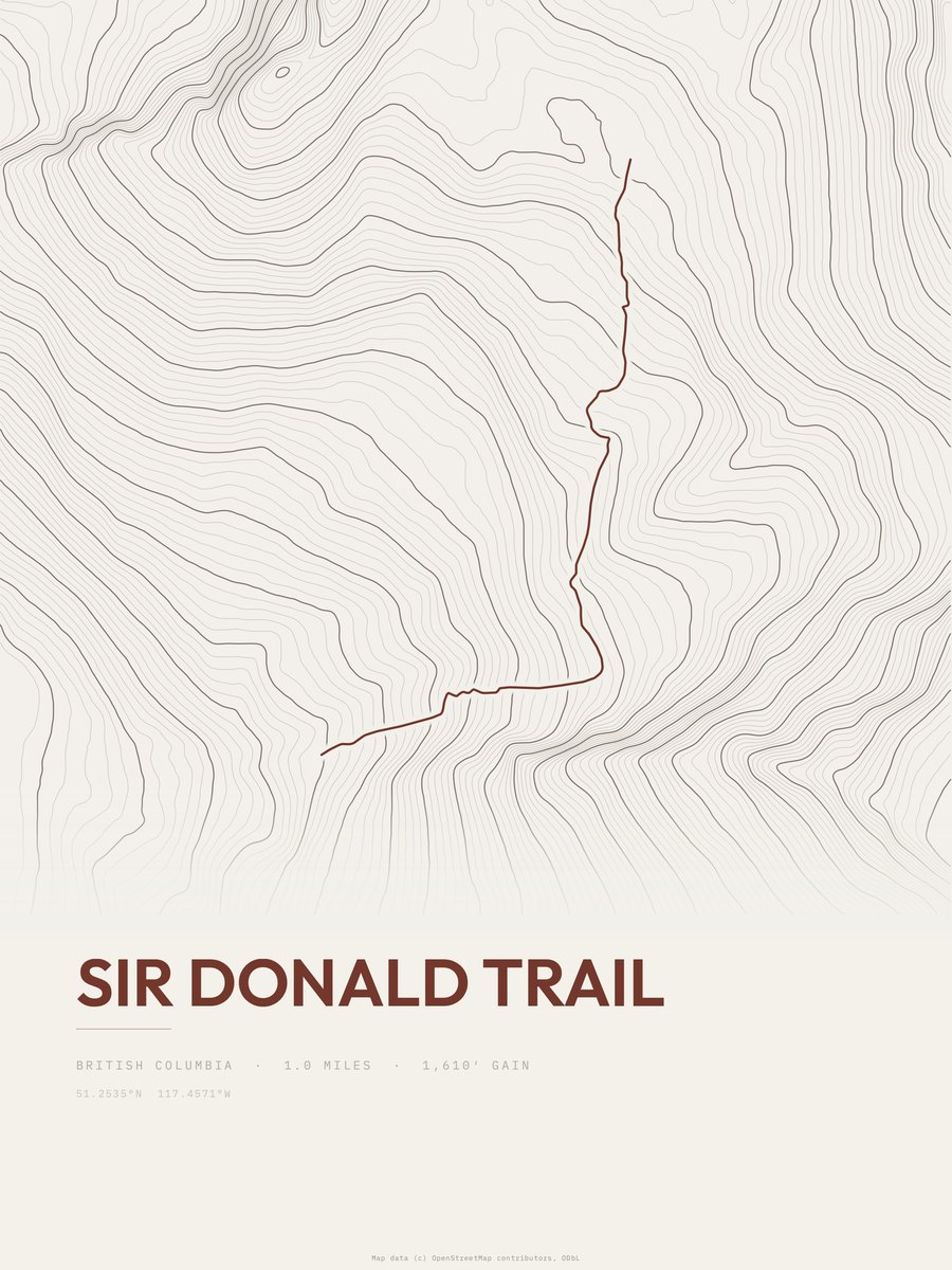 Sir Donald Trail topographic trail print
