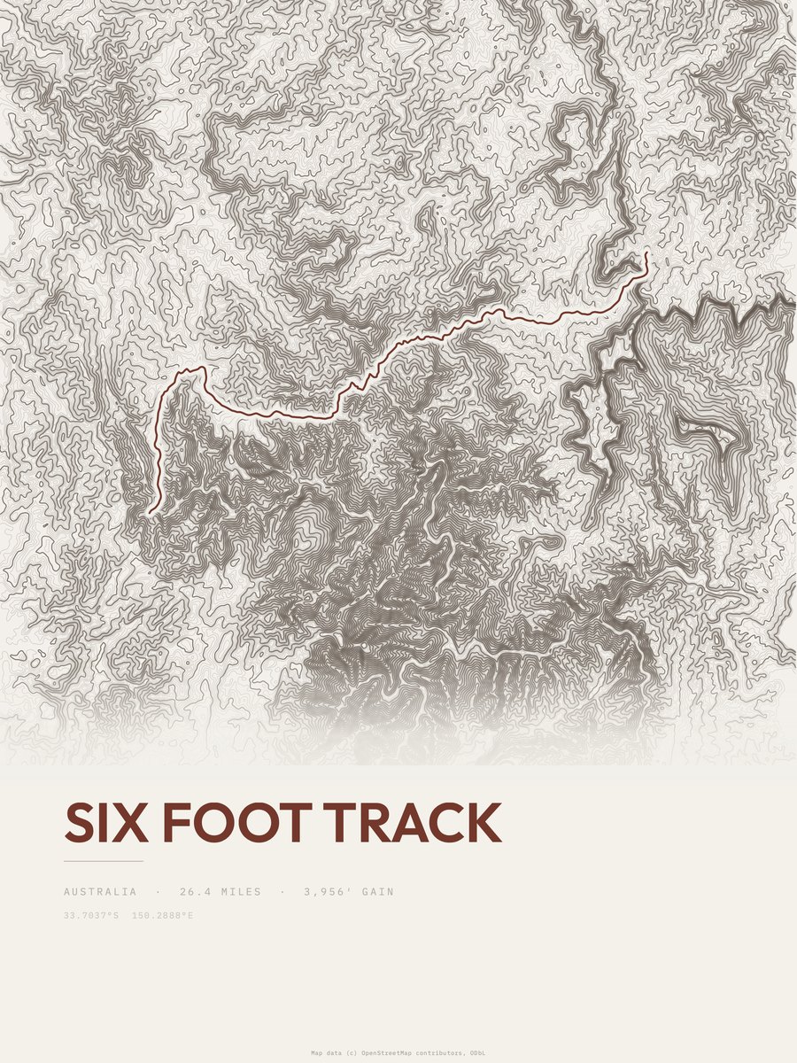 Six Foot Track topographic trail print