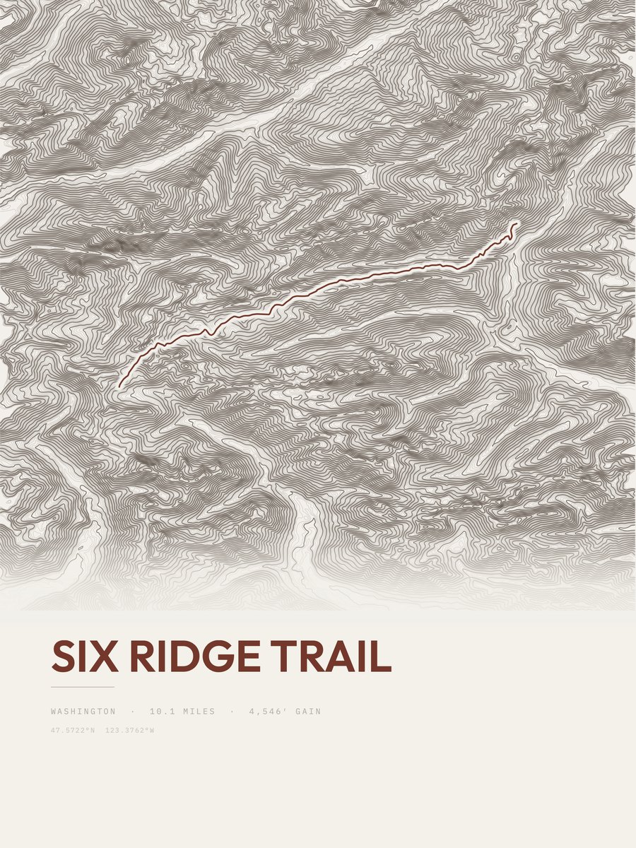 Six Ridge Trail topographic trail print